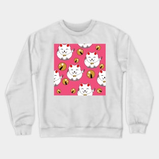 Cute Maneki Neko Cat Kids Pattern Seamless Crewneck Sweatshirt